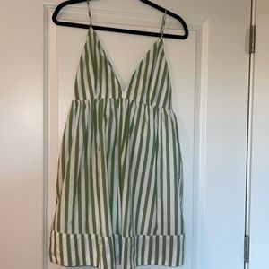 Abercrombie V Neck Green Striped Mini Dress